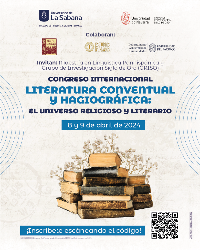 Cartel del Congreso Internacional «Literatura conventual y hagiográfica. El universo religioso y literario» (Chía, Colombia, abril de 2024)